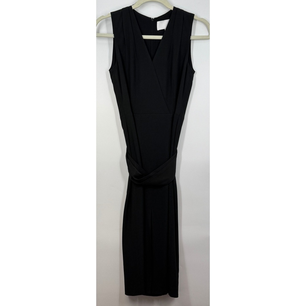 Hugo Boss Black Sleeveless V Neck‎ Wrap Midi Dress S w/Belt Cocktail Minimalist